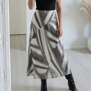 Tribal Patchwork A-Line Midi Skirt